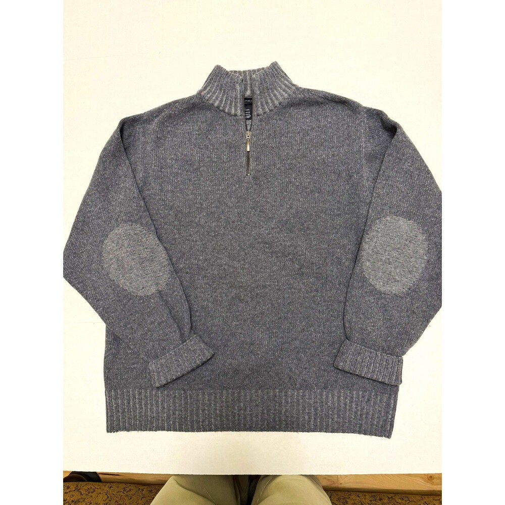 Montecatini Men's Wool-Blend 1/4 Zip Sweater Gray XL Made in Italy Elbow Patches